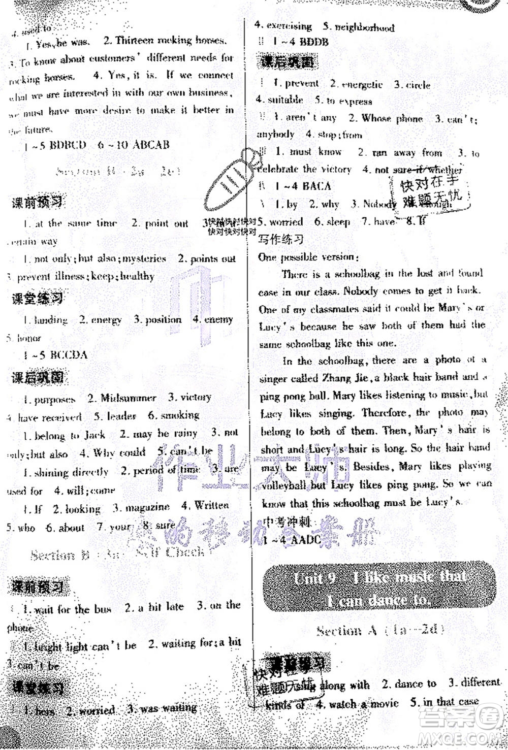 重慶出版社2020年英語學習指要九年級全一冊人教版答案