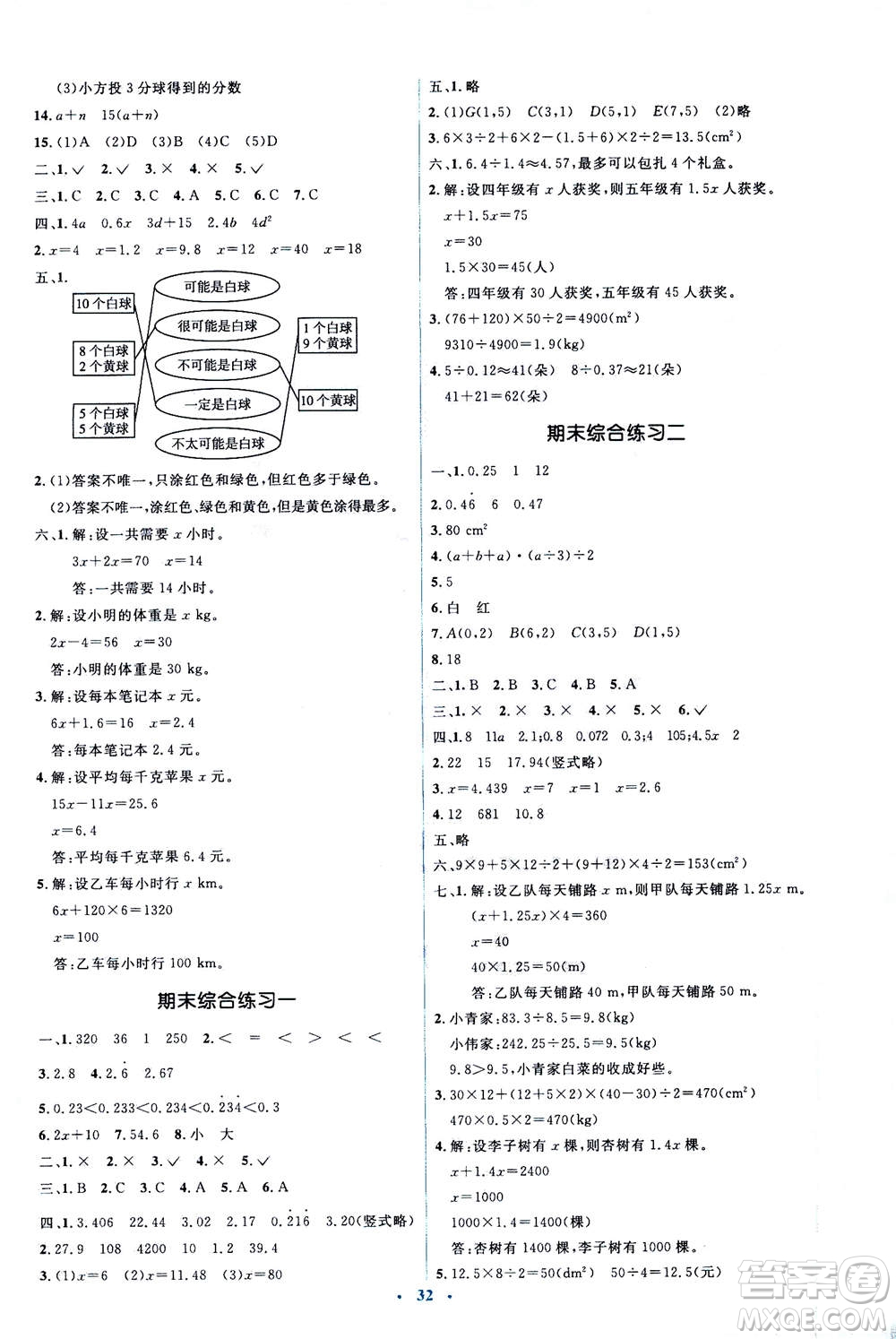 2020年人教金學(xué)典同步解析與測評學(xué)考練數(shù)學(xué)五年級上冊人教版答案