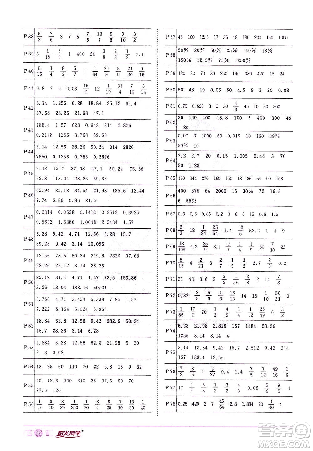 浙江教育出版社2020年陽光同學課時達標訓練六年級數(shù)學上冊人教版浙江專版答案