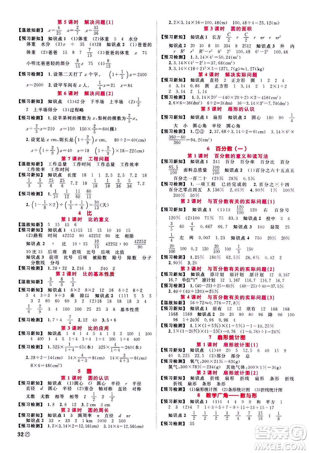 浙江教育出版社2020年陽光同學課時達標訓練六年級數(shù)學上冊人教版浙江專版答案