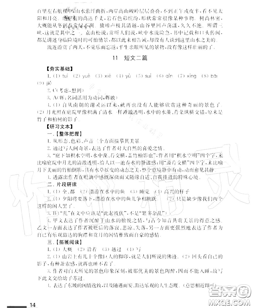 江蘇鳳凰教育出版社2020年補充習題八年級語文上冊人教版答案