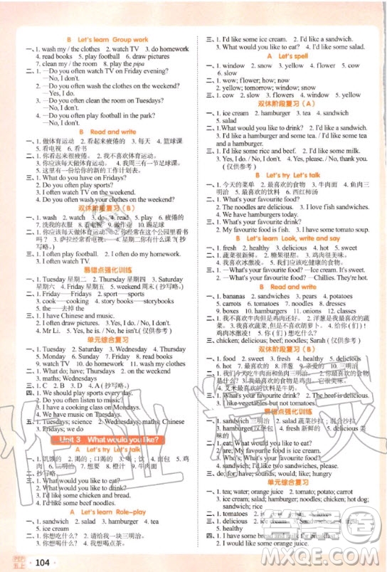 江西教育出版社2020年陽光同學(xué)默寫小達人英語五年級上冊PEP人教版答案