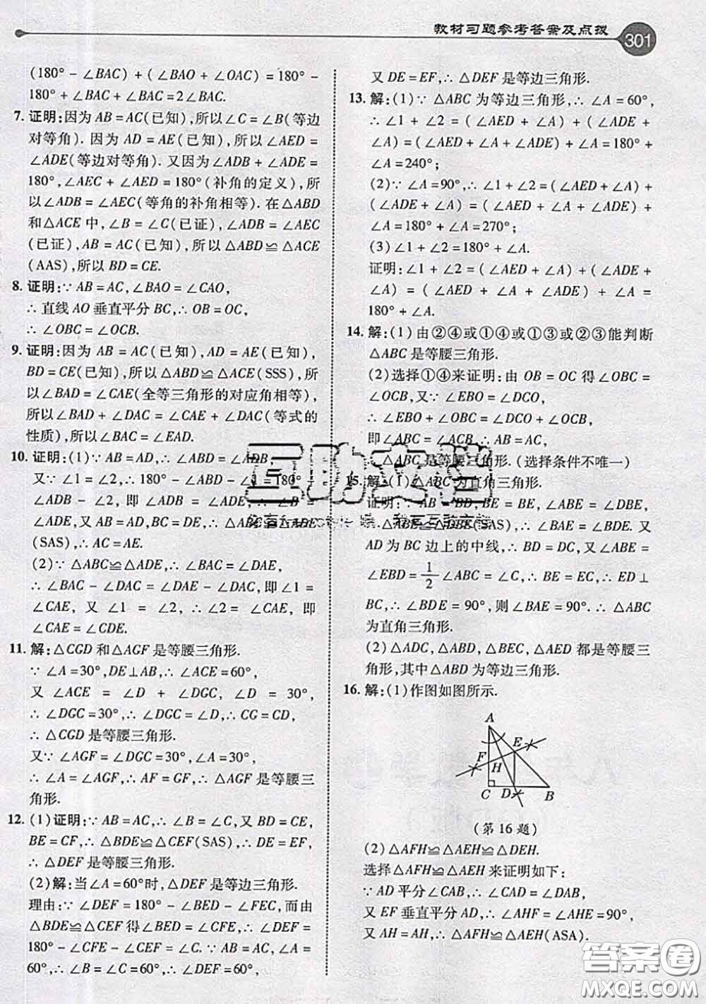 青島出版社2020年秋課本教材八年級數(shù)學(xué)上冊青島版參考答案