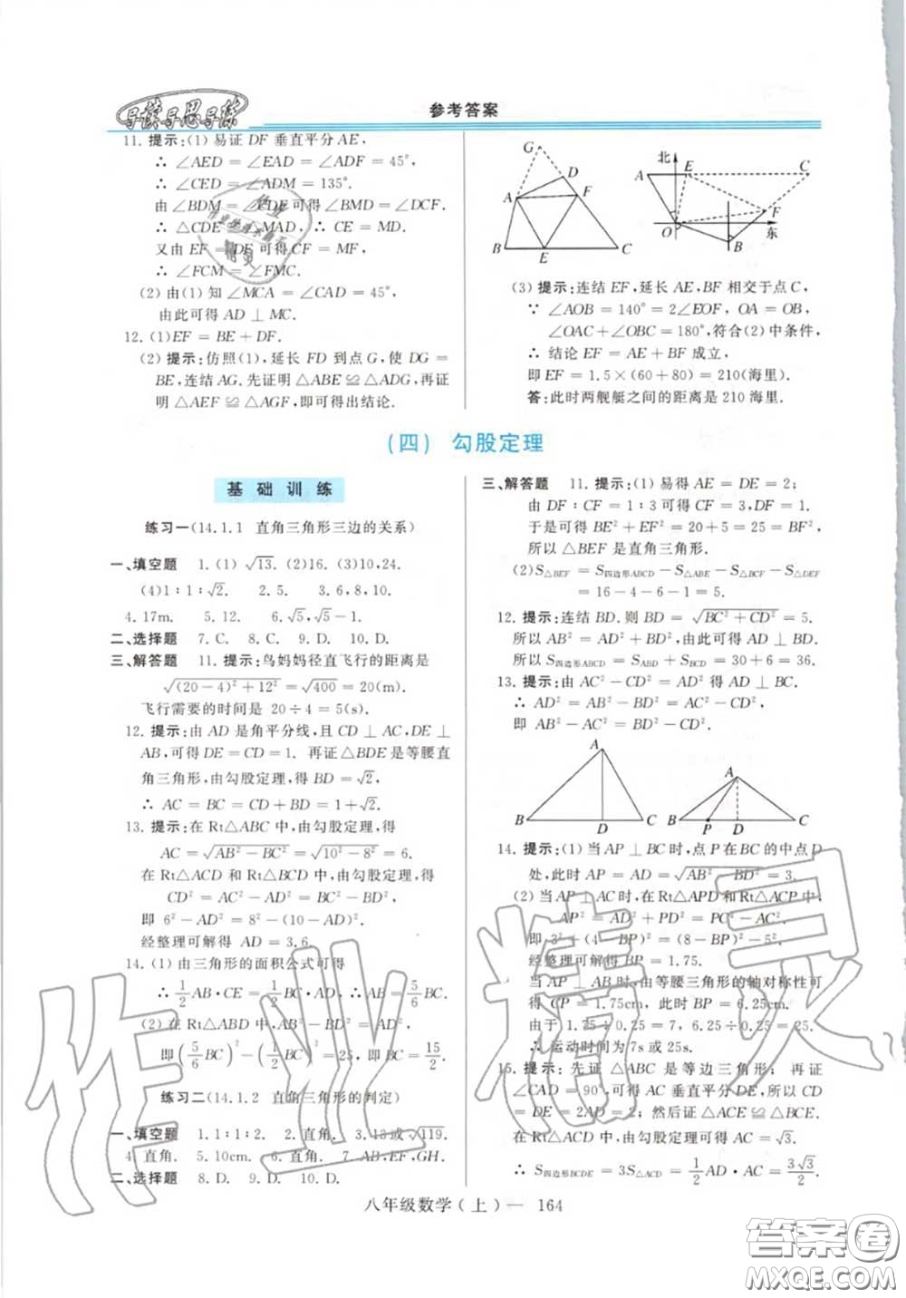 2020年秋新課程學(xué)習(xí)指導(dǎo)八年級(jí)數(shù)學(xué)上冊(cè)華師版參考答案