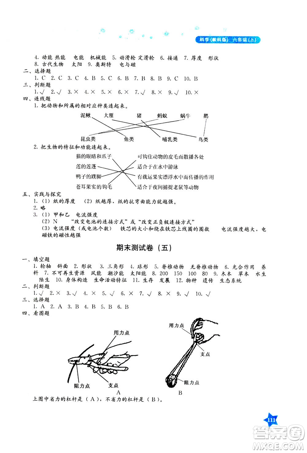 湖南教育出版社2020年學(xué)法大視野科學(xué)六年級(jí)上冊(cè)教科版答案