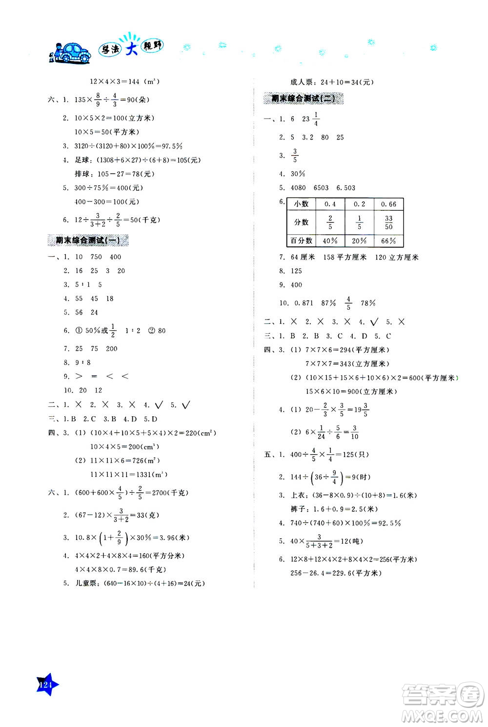 湖南教育出版社2020年學(xué)法大視野數(shù)學(xué)六年級(jí)上冊(cè)蘇教版答案