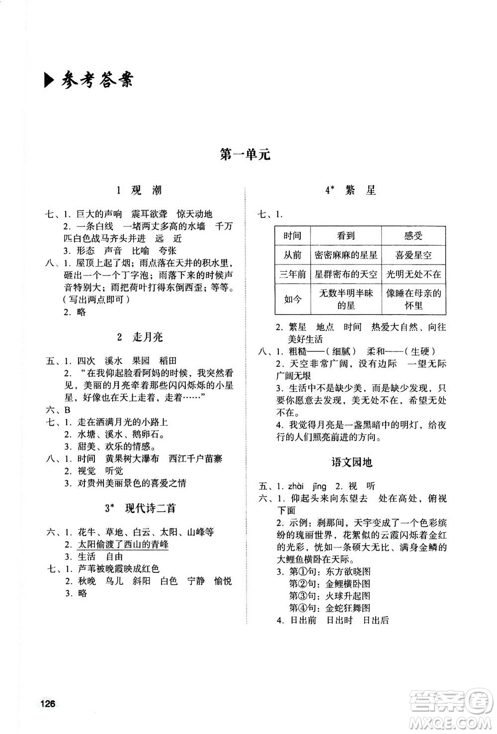 山東人民出版社2020年小學同步練習冊語文四年級上冊人教版答案