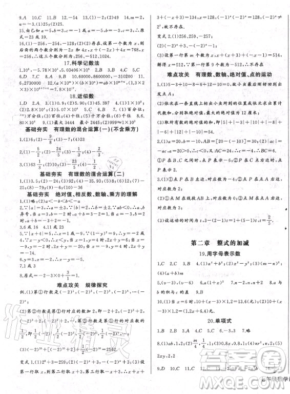 長江少年兒童出版社2020年思維新觀察七年級上冊數(shù)學人教版答案