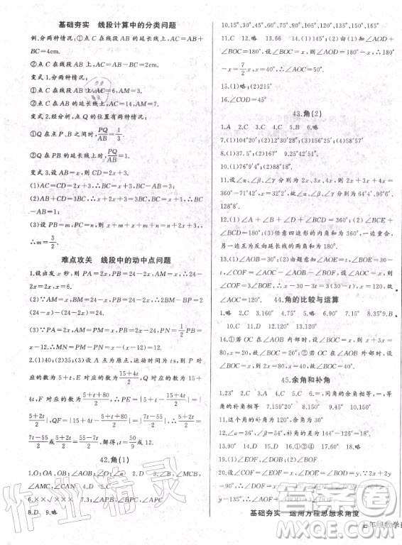 長江少年兒童出版社2020年思維新觀察七年級上冊數(shù)學人教版答案