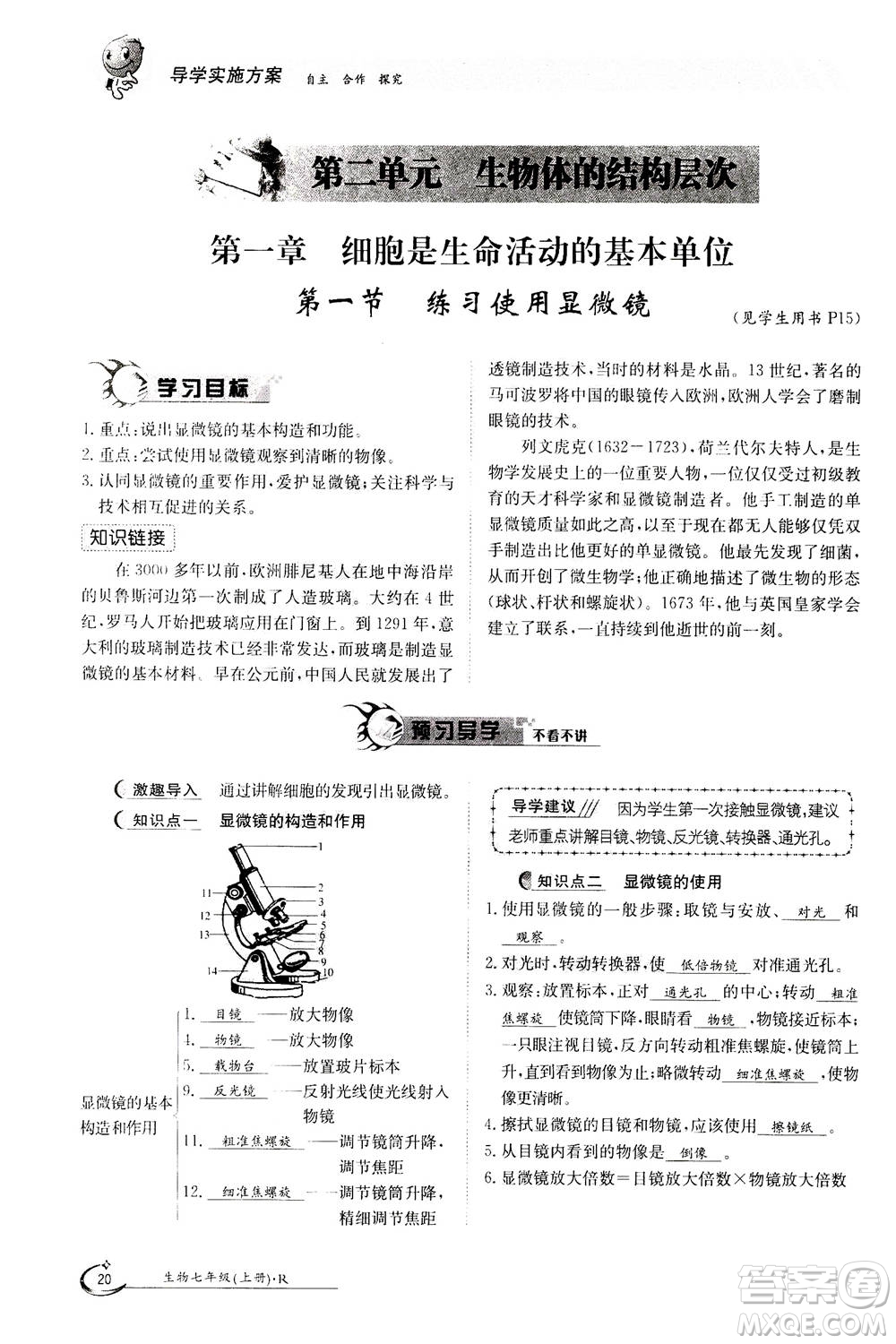 江西高校出版社2020年金太陽導學案生物七年級上冊人教版答案