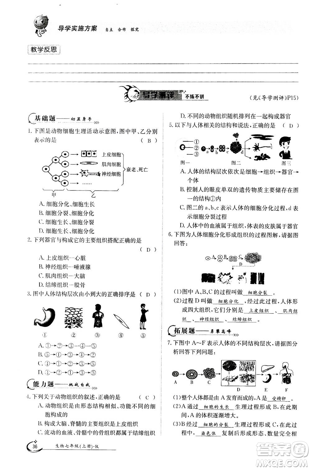 江西高校出版社2020年金太陽導學案生物七年級上冊人教版答案
