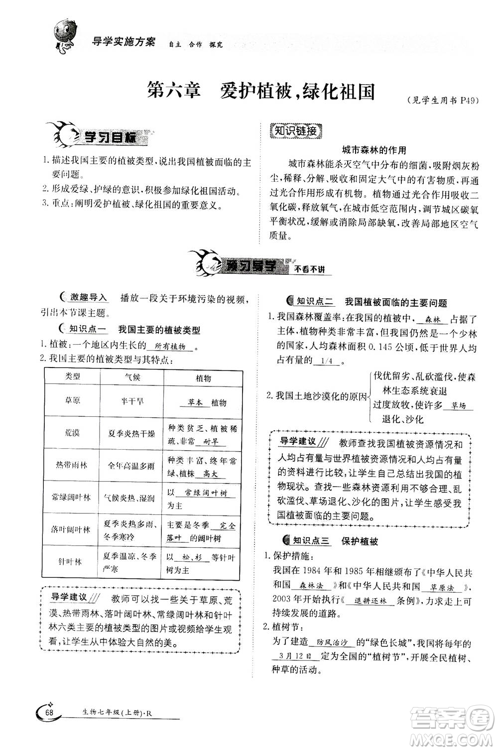 江西高校出版社2020年金太陽導學案生物七年級上冊人教版答案