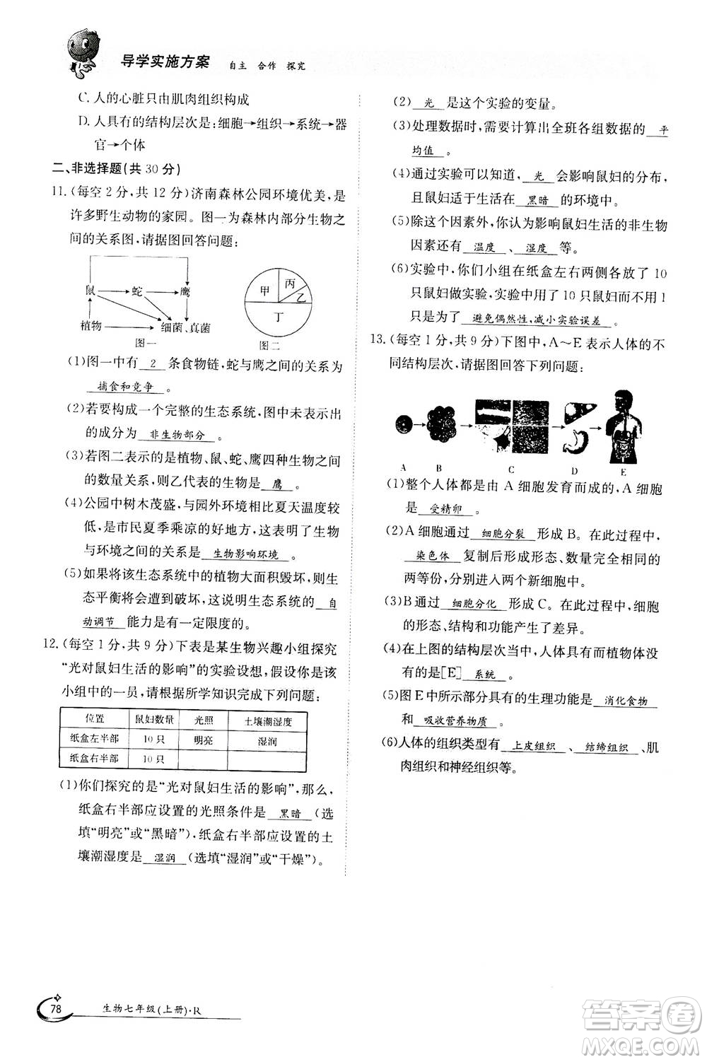 江西高校出版社2020年金太陽導學案生物七年級上冊人教版答案