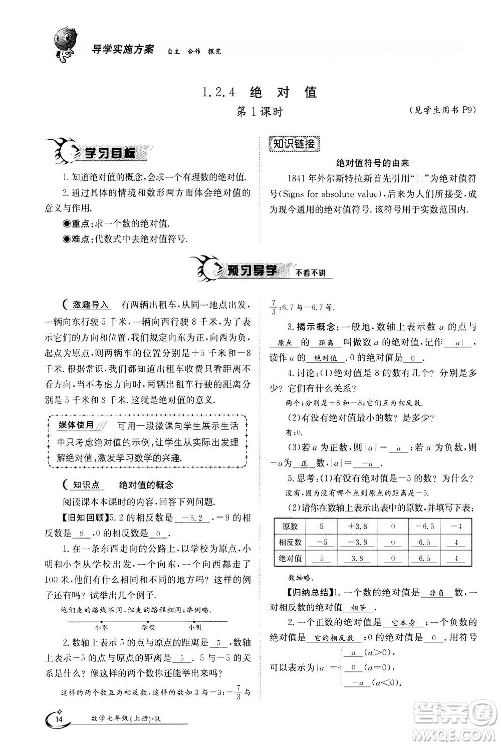江西高校出版社2020年金太陽導學案數(shù)學七年級上冊人教版答案