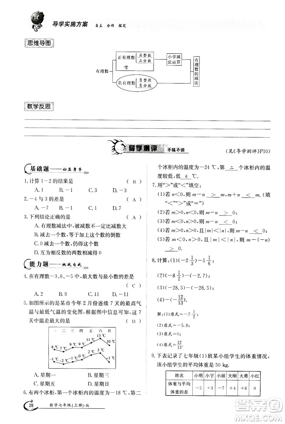 江西高校出版社2020年金太陽導學案數(shù)學七年級上冊人教版答案
