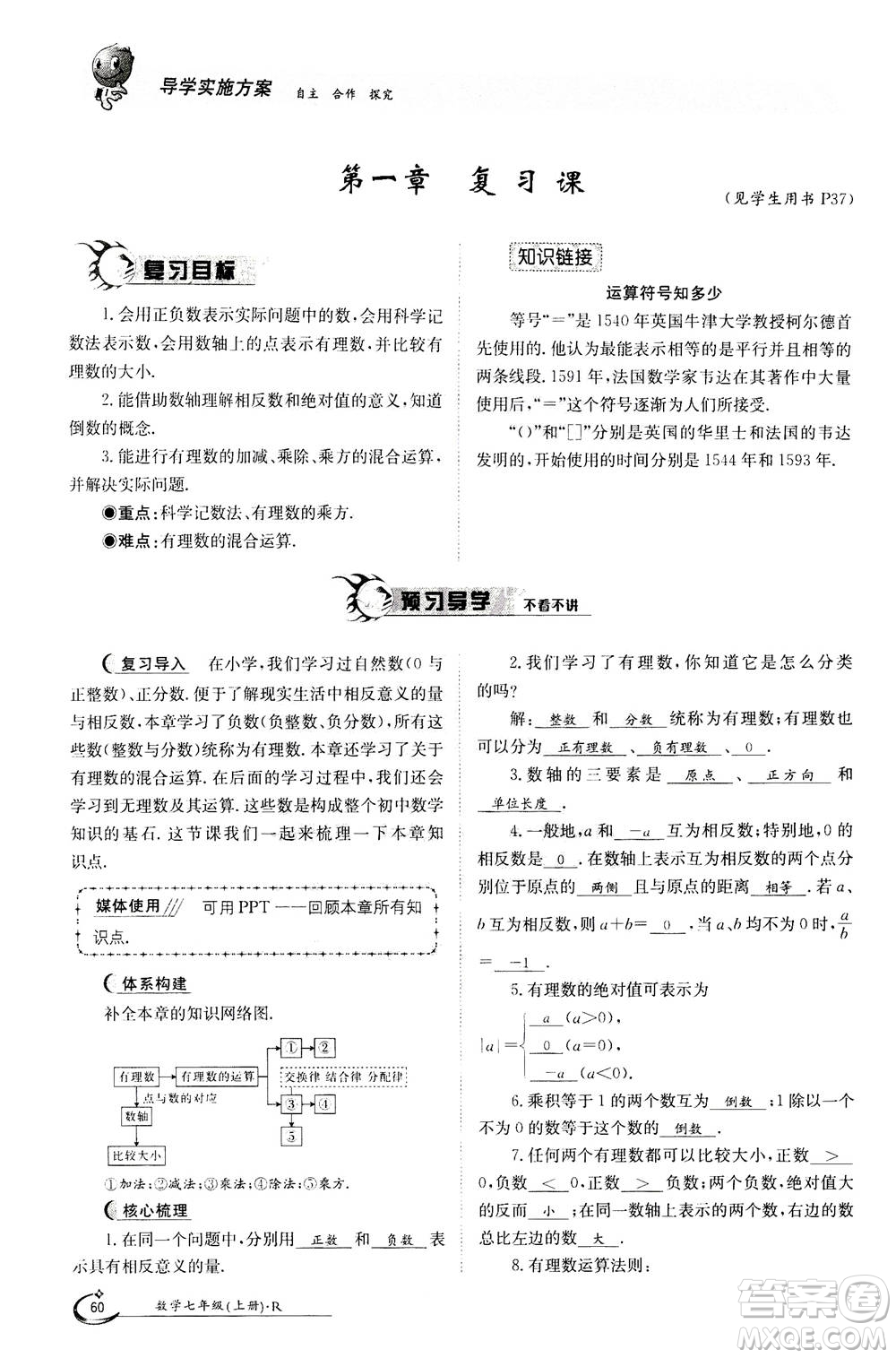 江西高校出版社2020年金太陽導學案數(shù)學七年級上冊人教版答案