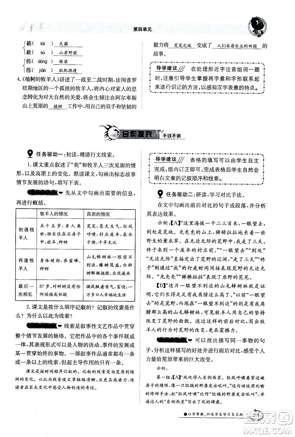 江西高校出版社2020年金太陽導(dǎo)學(xué)案語文七年級(jí)上冊人教版答案