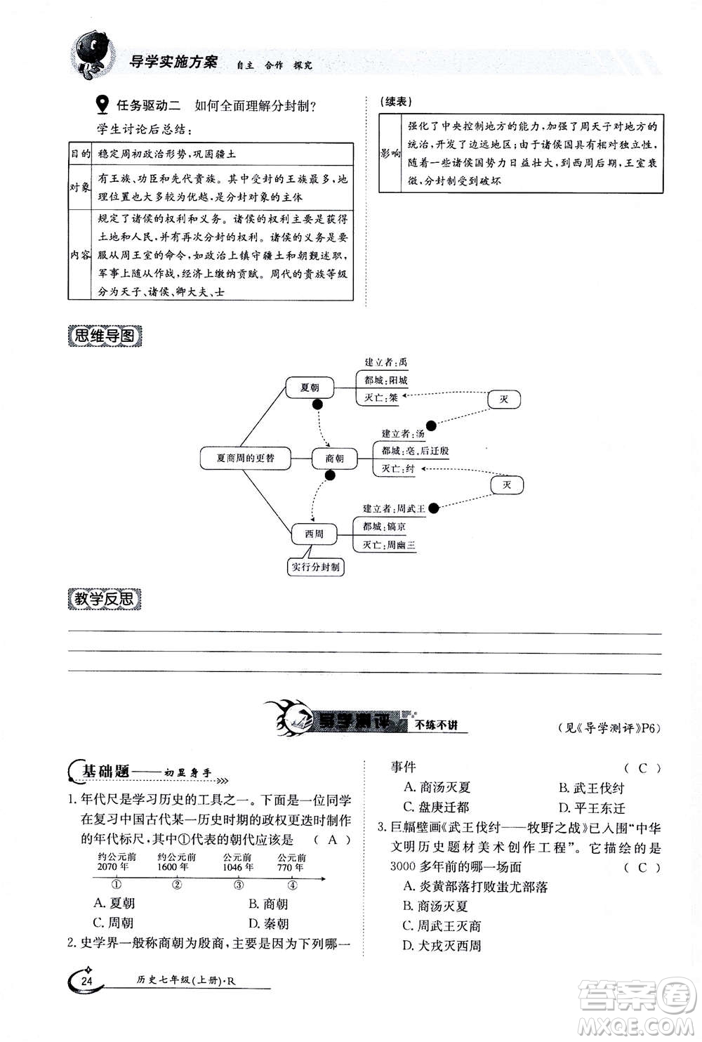 江西高校出版社2020年金太陽導學案歷史七年級上冊人教版答案