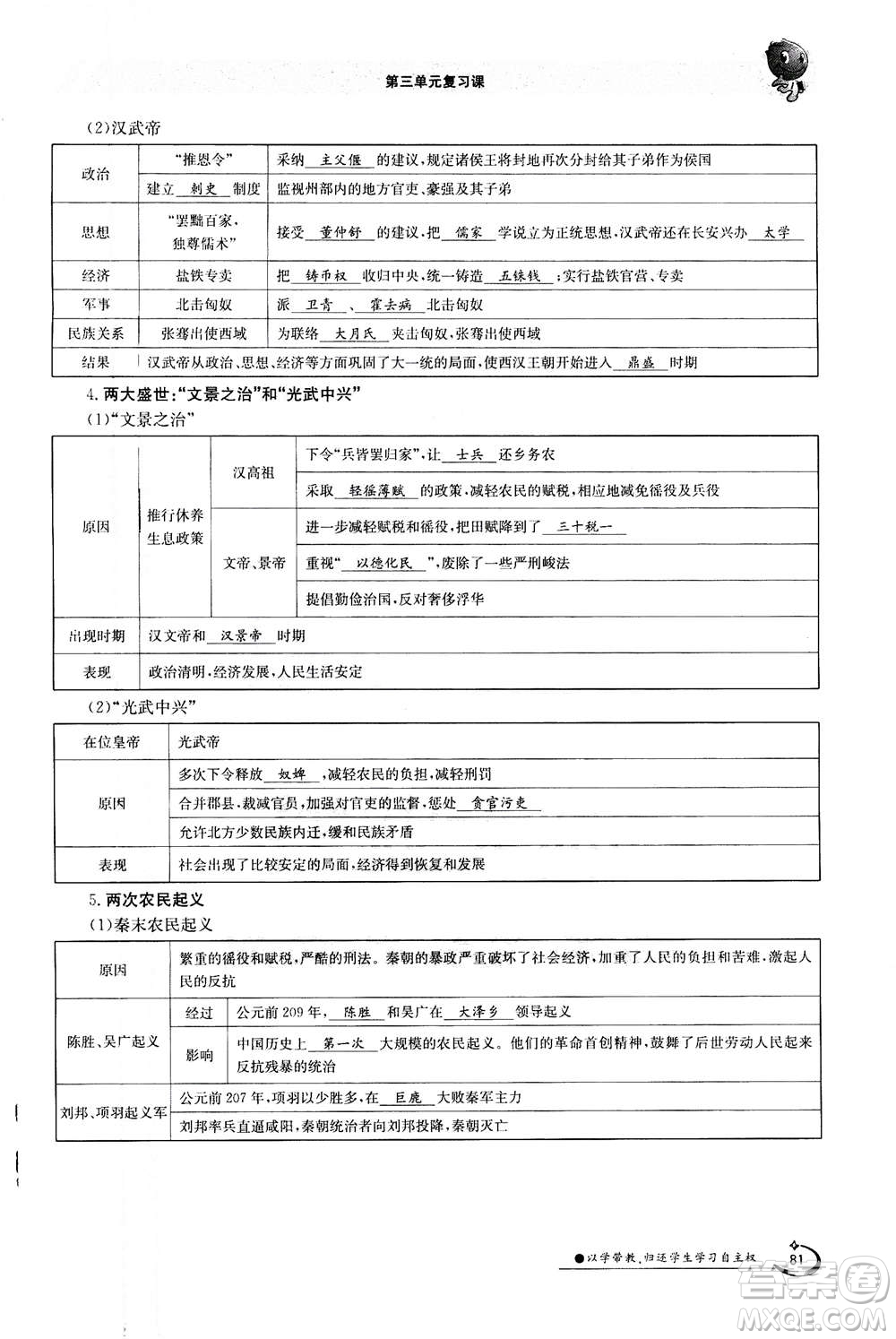 江西高校出版社2020年金太陽導學案歷史七年級上冊人教版答案
