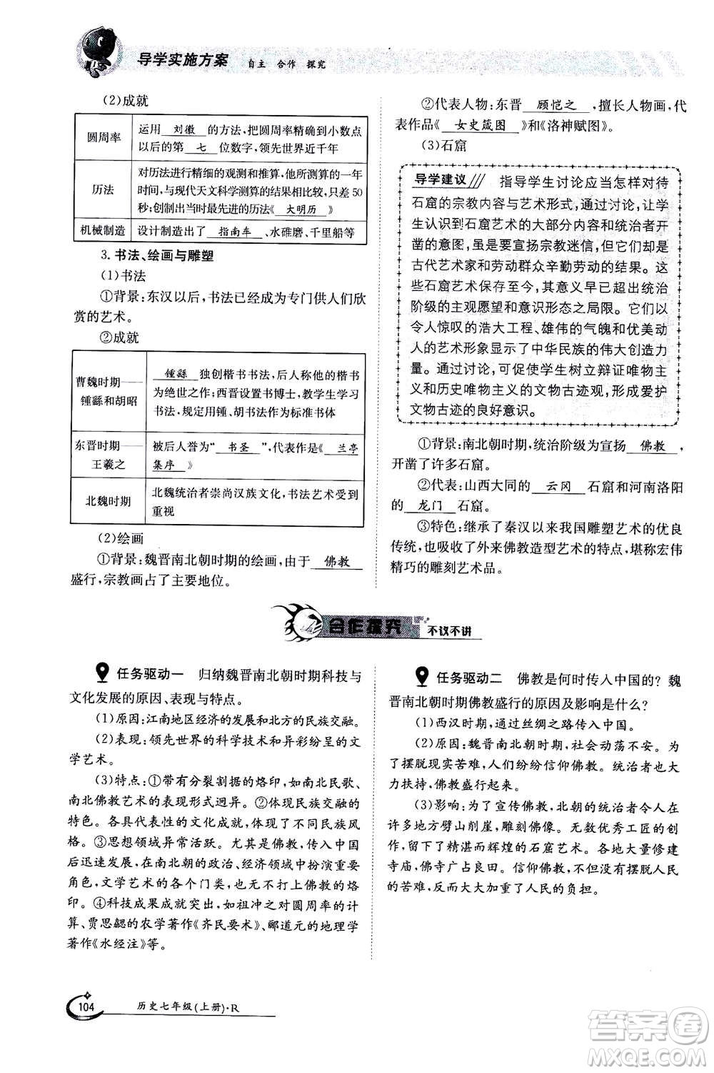 江西高校出版社2020年金太陽導學案歷史七年級上冊人教版答案
