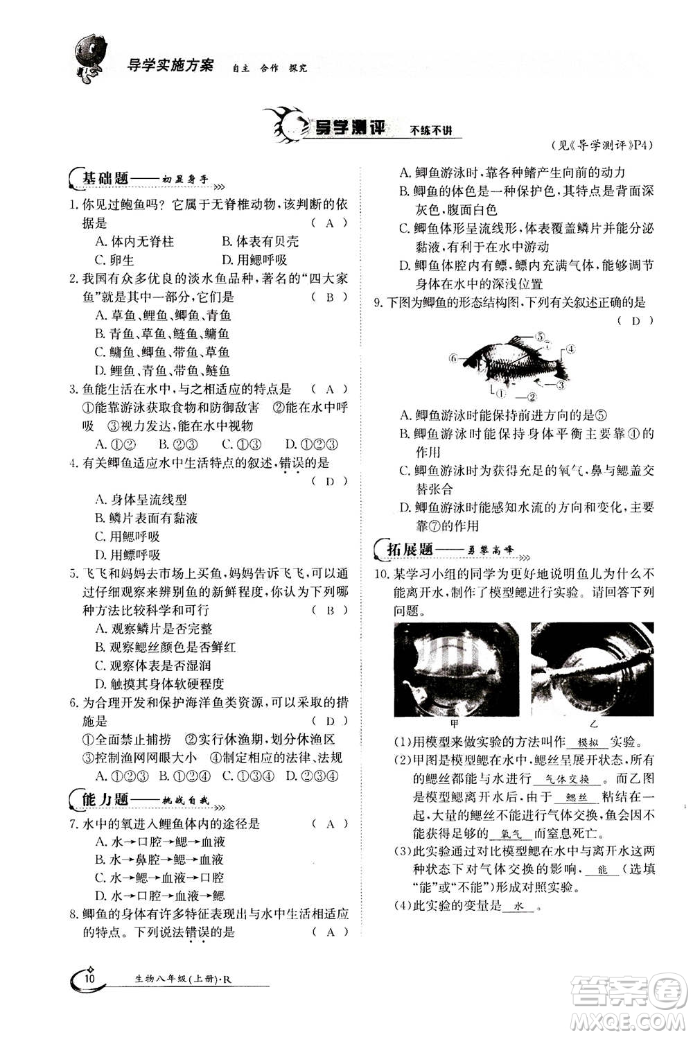 江西高校出版社2020年金太陽導(dǎo)學(xué)案生物八年級上冊人教版答案