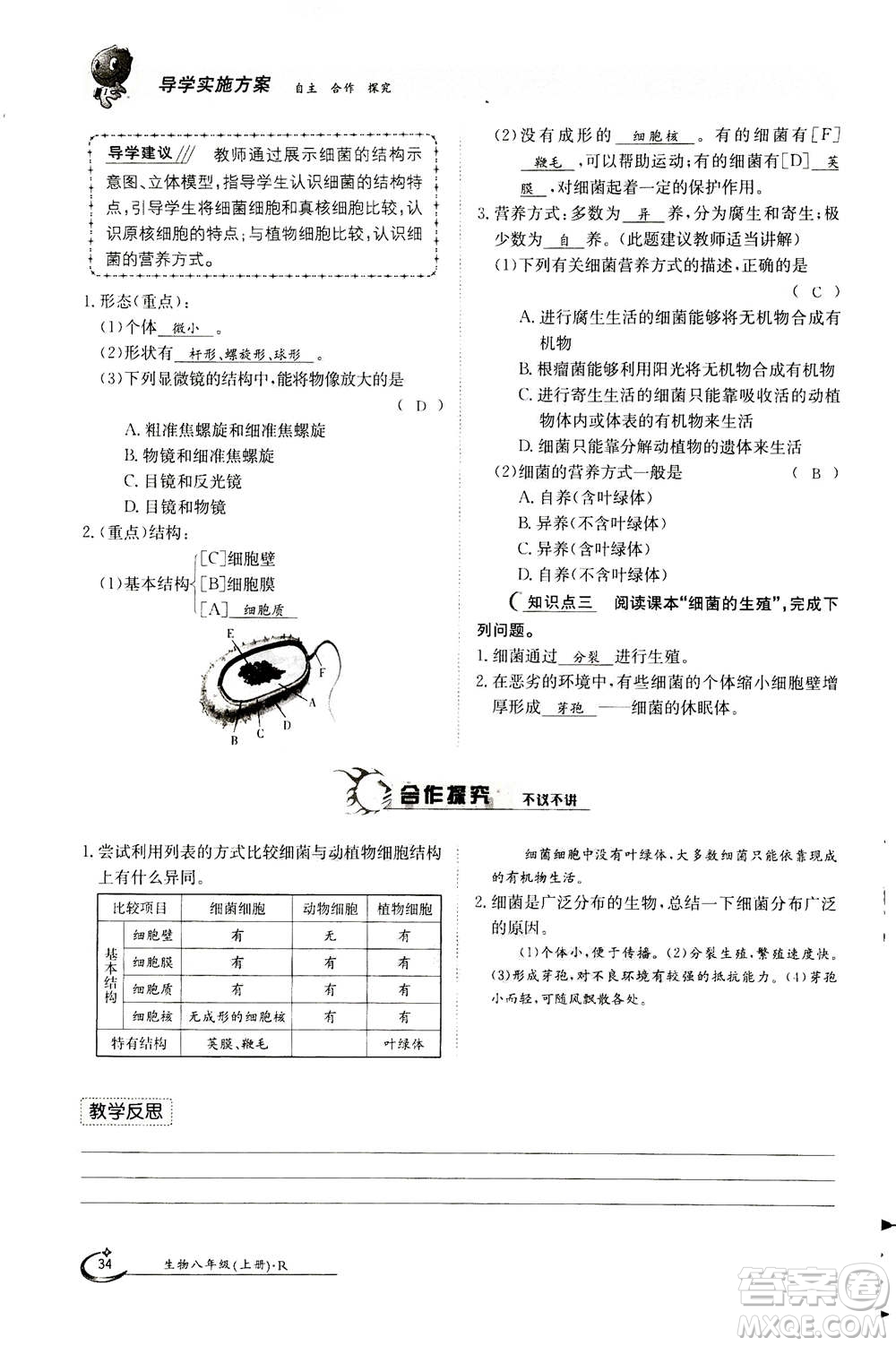 江西高校出版社2020年金太陽導(dǎo)學(xué)案生物八年級上冊人教版答案