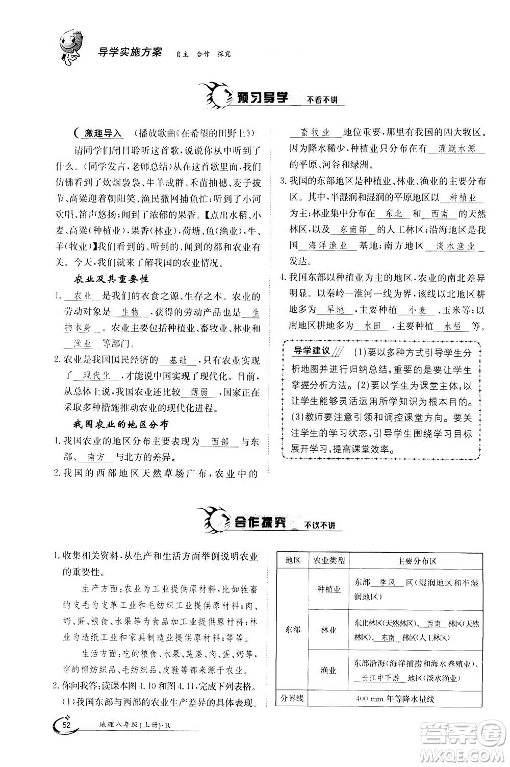 江西高校出版社2020年金太陽(yáng)導(dǎo)學(xué)案地理八年級(jí)上冊(cè)人教版答案