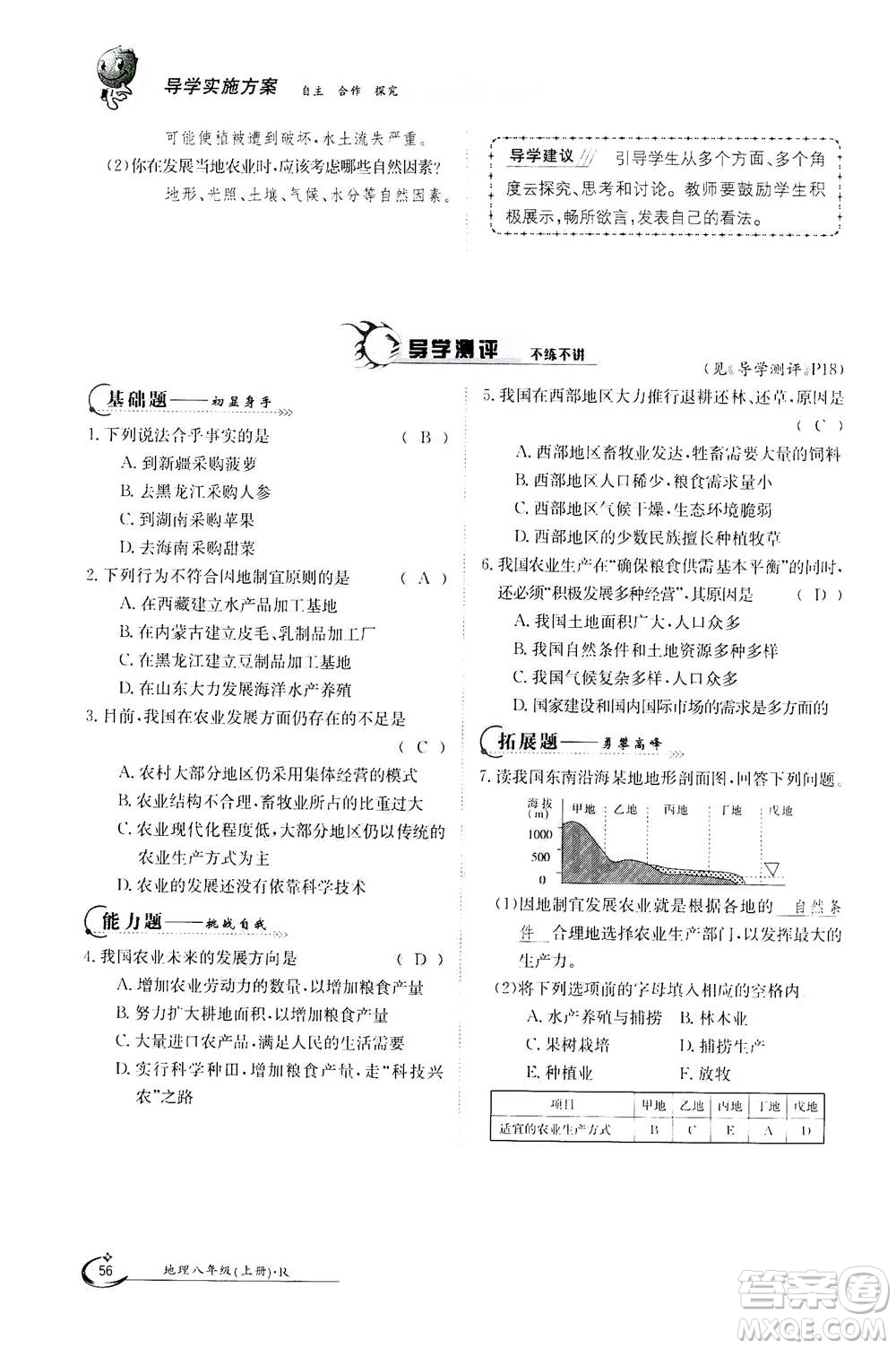 江西高校出版社2020年金太陽(yáng)導(dǎo)學(xué)案地理八年級(jí)上冊(cè)人教版答案
