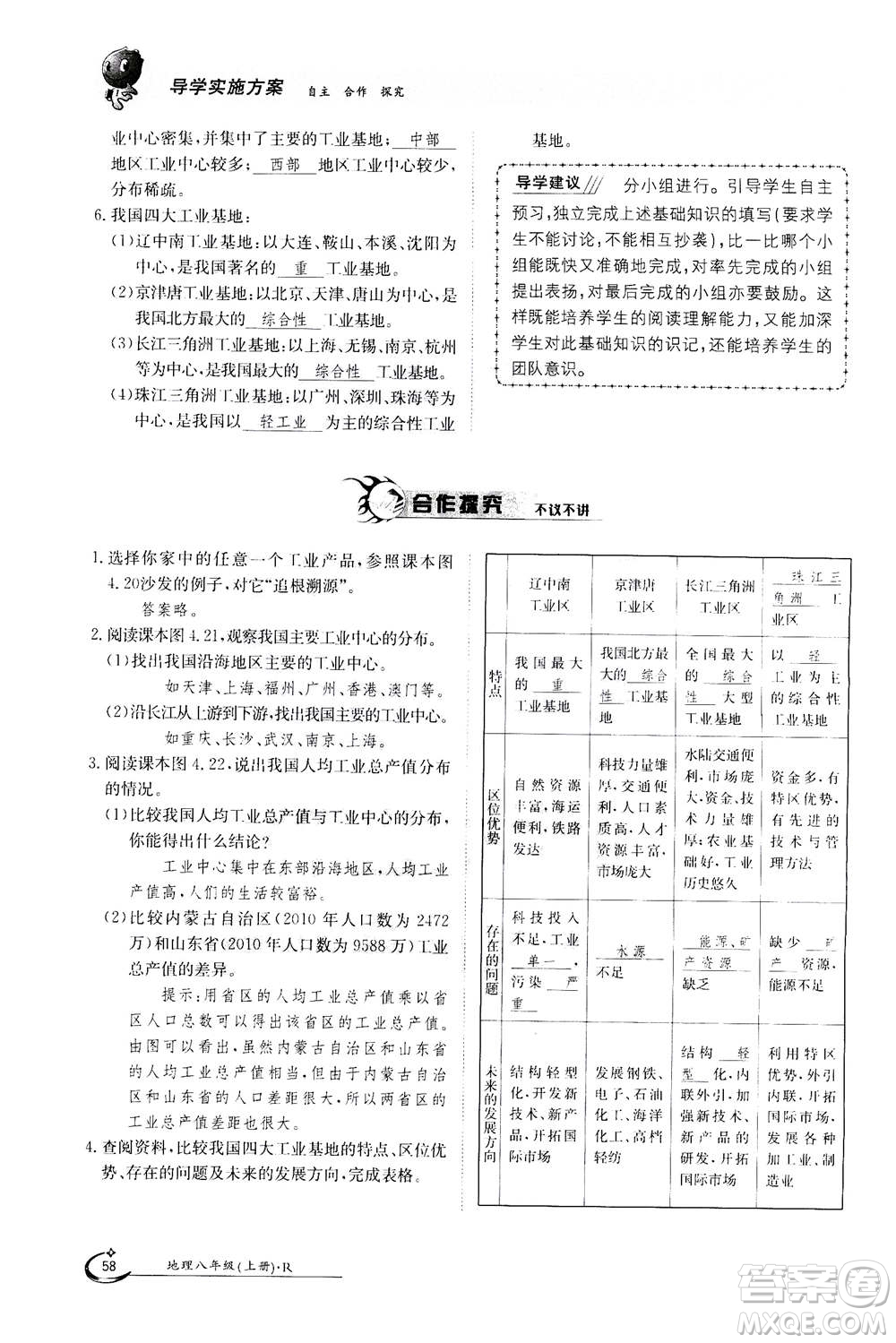 江西高校出版社2020年金太陽(yáng)導(dǎo)學(xué)案地理八年級(jí)上冊(cè)人教版答案