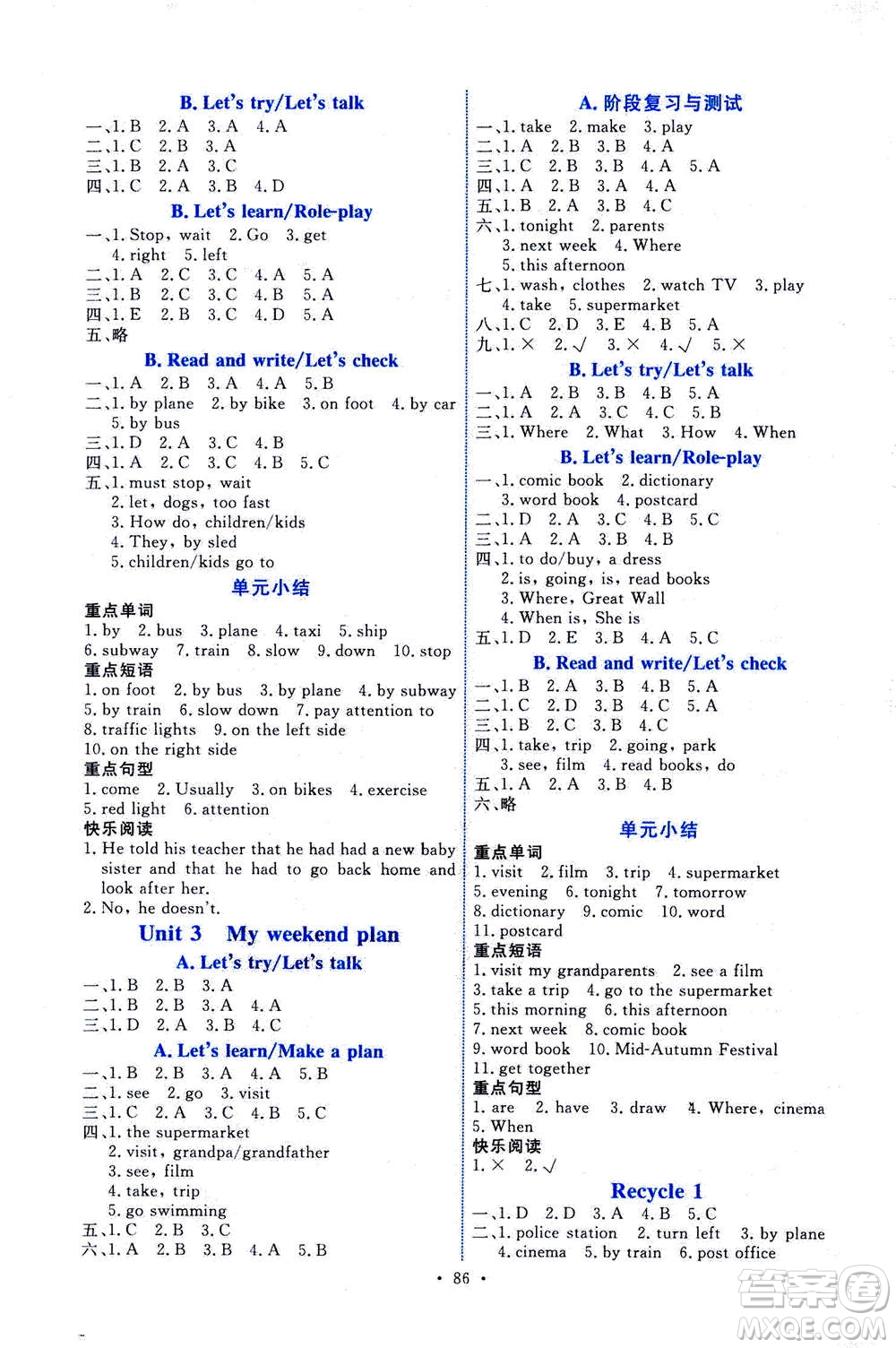 人民教育出版社2020年能力培養(yǎng)與測試英語六年級(jí)上冊(cè)PEP人教版答案