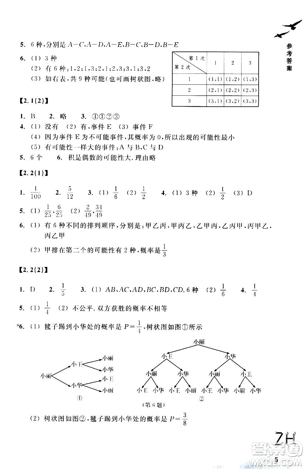 浙江教育出版社2020年數(shù)學(xué)作業(yè)本九年級(jí)上冊(cè)ZH浙教版答案