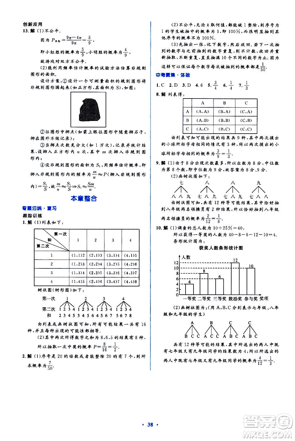 人民教育出版社2020年人教金學典同步解析與測評學練考數(shù)學九年級上冊人教版答案