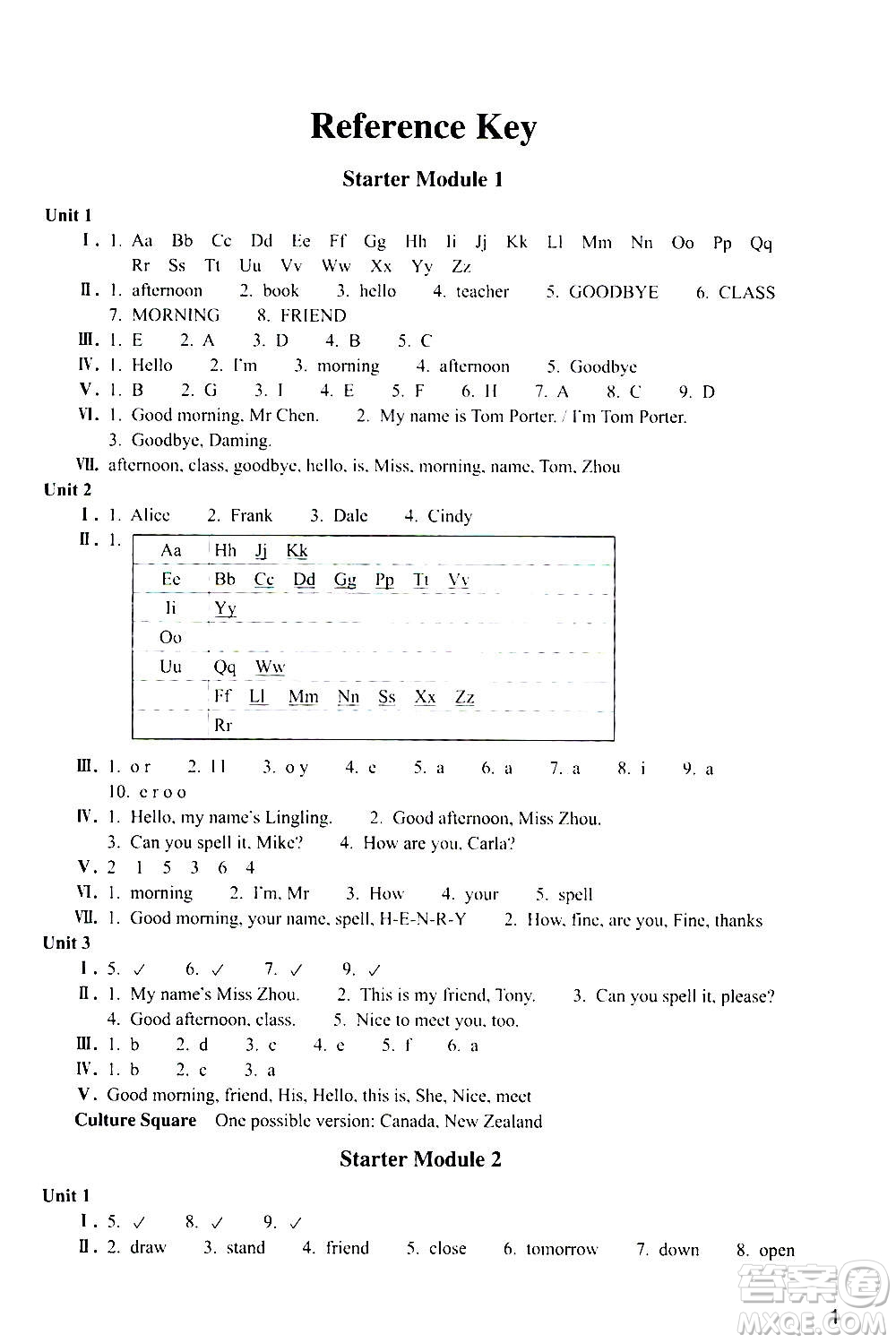 浙江教育出版社2020年英語(yǔ)作業(yè)本七年級(jí)上冊(cè)B版外研版答案