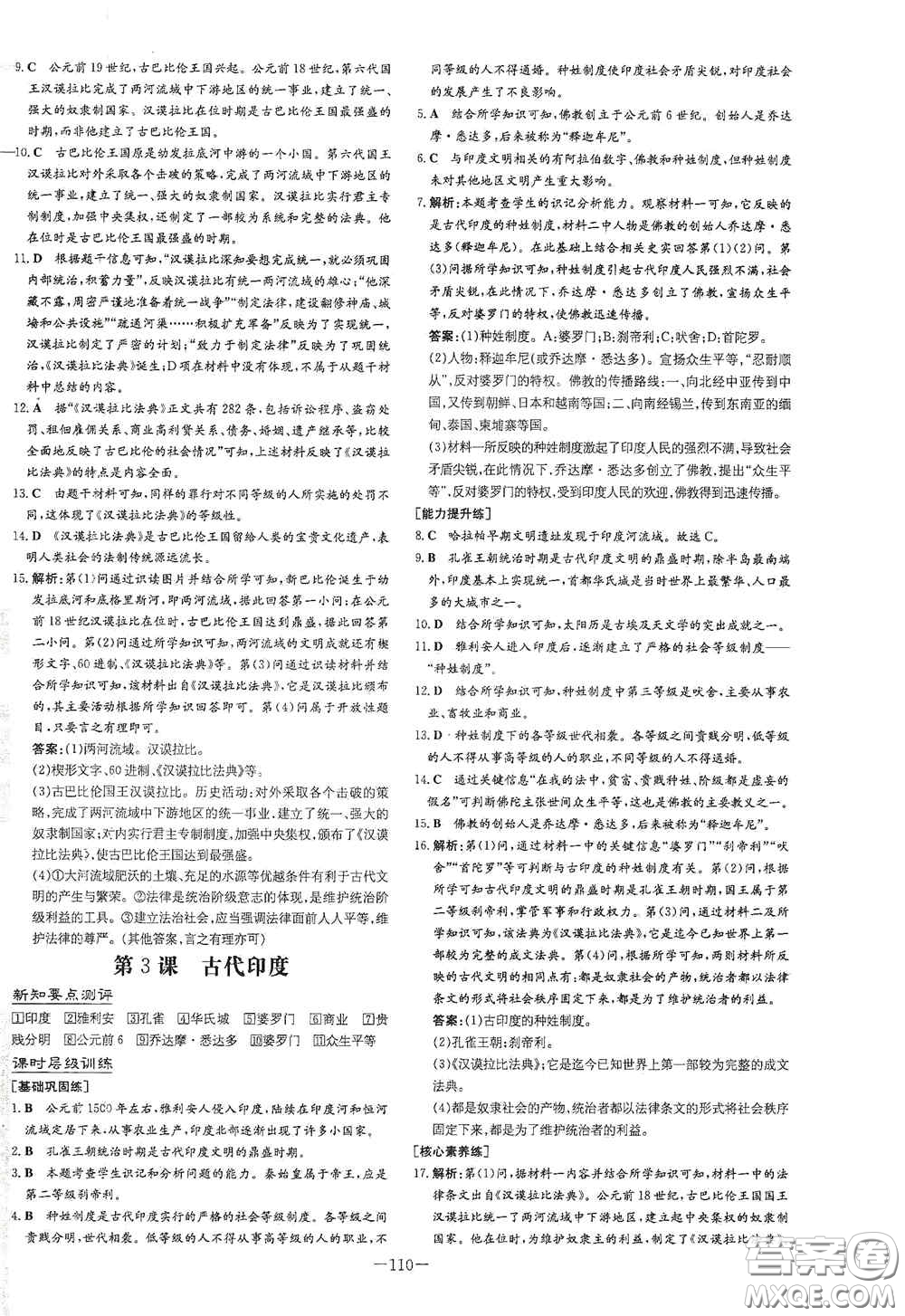 新世紀(jì)出版社2020練案課時(shí)作業(yè)本九年級(jí)歷史上冊(cè)答案