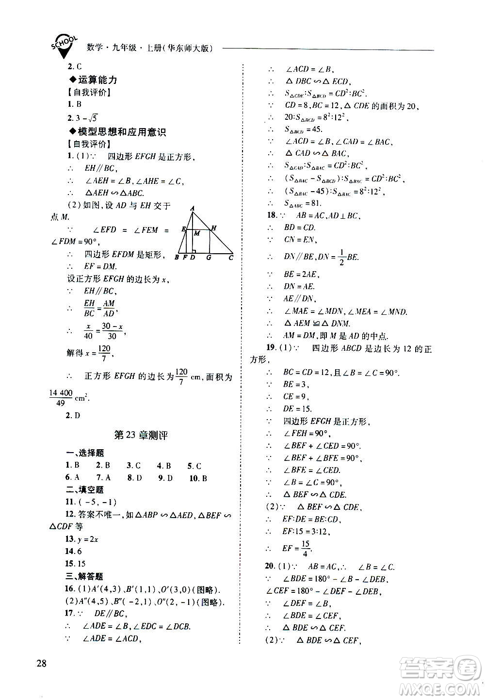 2020年新課程問(wèn)題解決導(dǎo)學(xué)方案數(shù)學(xué)九年級(jí)上冊(cè)華東師大版答案