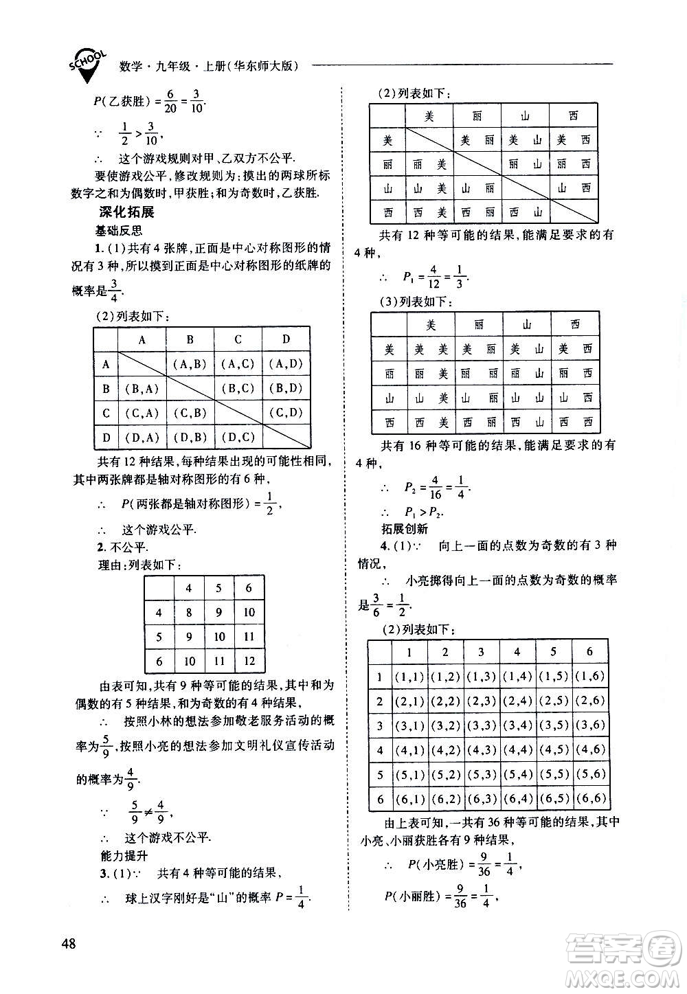 2020年新課程問(wèn)題解決導(dǎo)學(xué)方案數(shù)學(xué)九年級(jí)上冊(cè)華東師大版答案