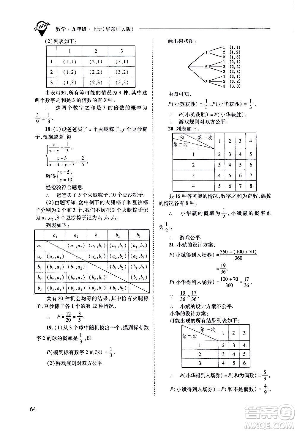 2020年新課程問(wèn)題解決導(dǎo)學(xué)方案數(shù)學(xué)九年級(jí)上冊(cè)華東師大版答案