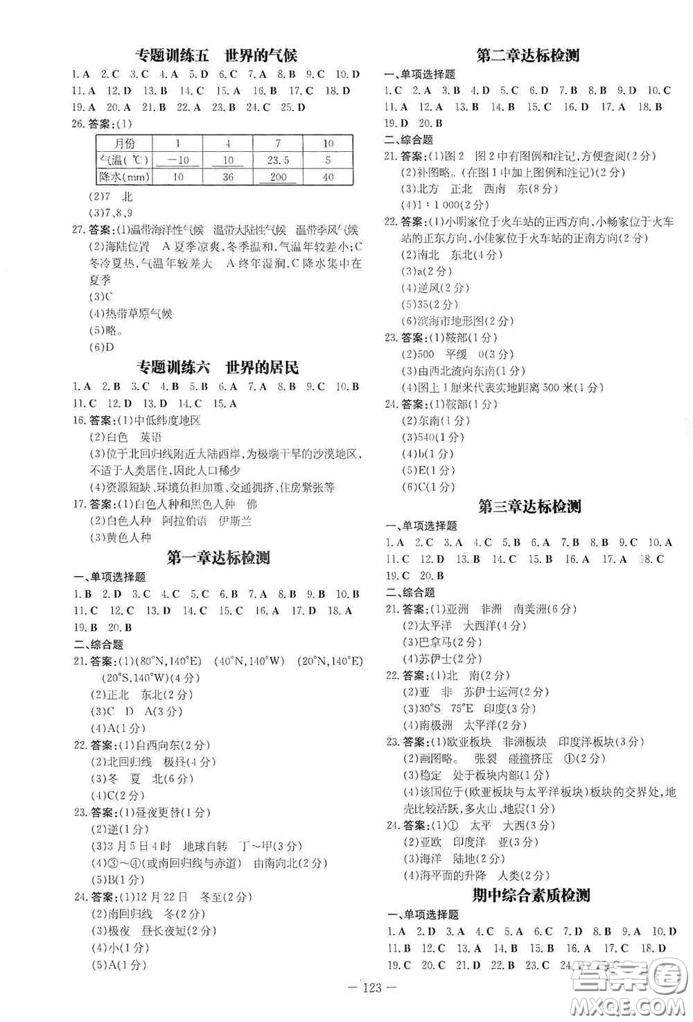 新世紀(jì)出版社2020導(dǎo)與練系列圖書練案課時(shí)作業(yè)本七年級(jí)地理上冊商務(wù)星球版答案