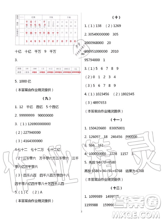 浙江教育出版社2020年數(shù)學(xué)作業(yè)本四年級上冊人教版答案