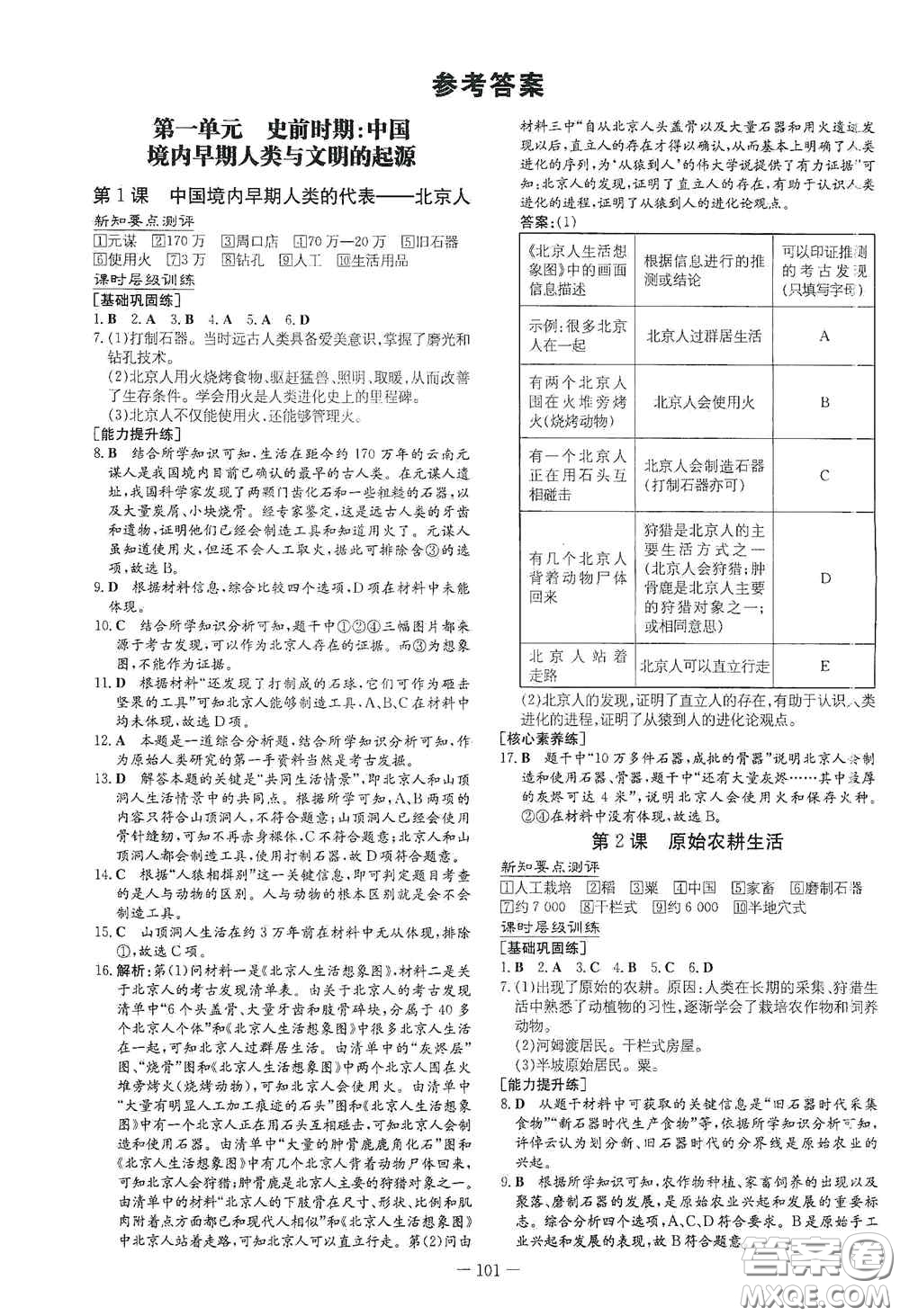 新世紀(jì)出版社2020導(dǎo)與練系列圖書練案課時(shí)作業(yè)本七年級歷史上冊答案