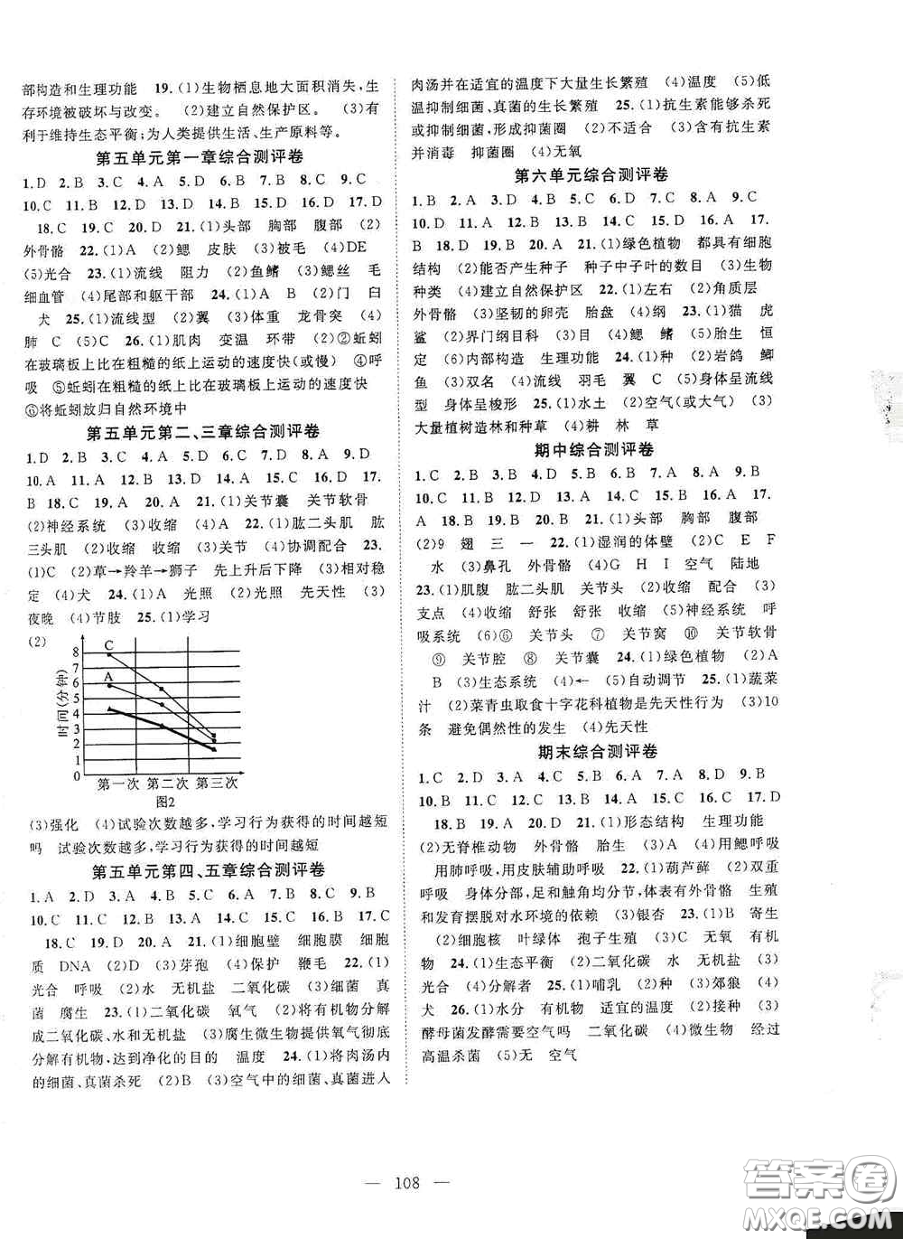 長江少年兒童出版社2020名師學案分層進階學習法八年級生物上冊答案