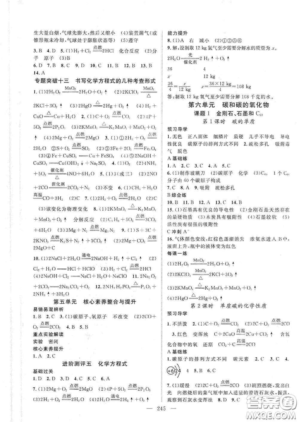 2020名師學案分層進階學習法化學九年級全一冊答案