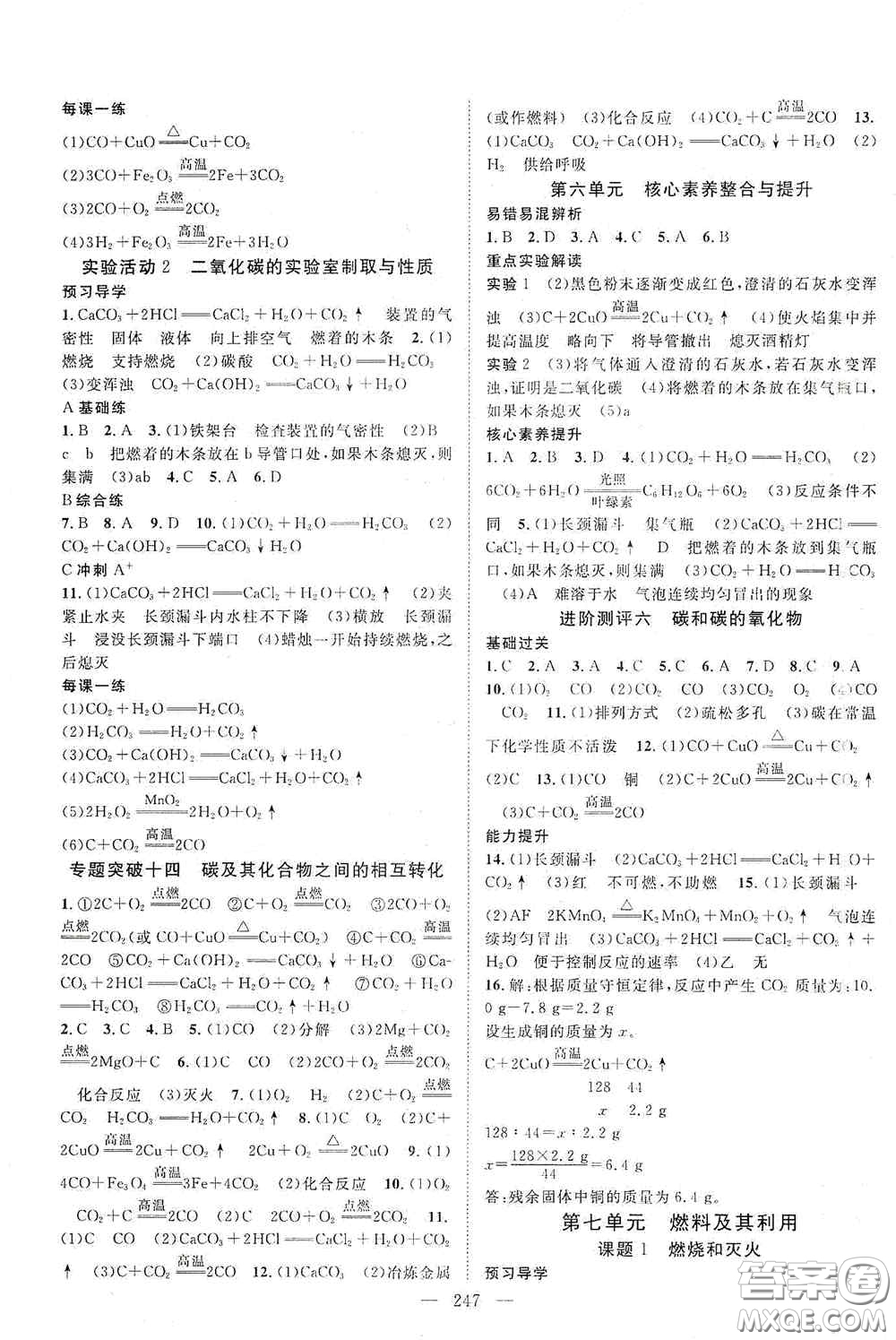 2020名師學案分層進階學習法化學九年級全一冊答案