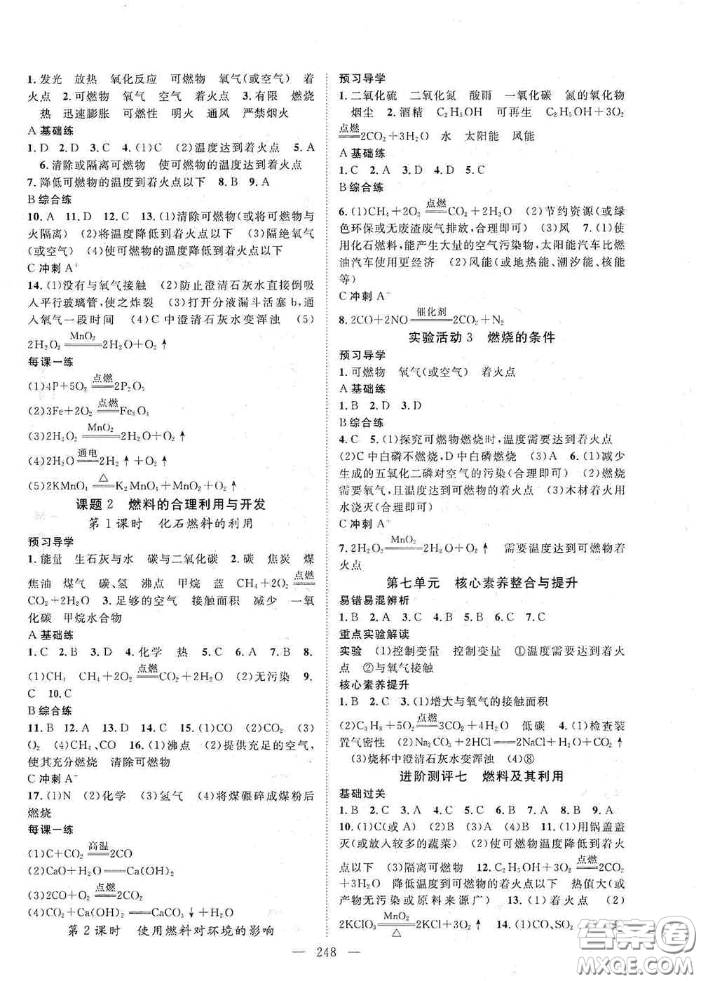 2020名師學案分層進階學習法化學九年級全一冊答案