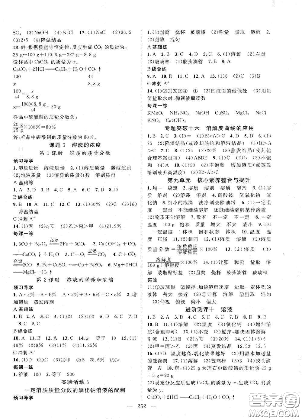 2020名師學案分層進階學習法化學九年級全一冊答案