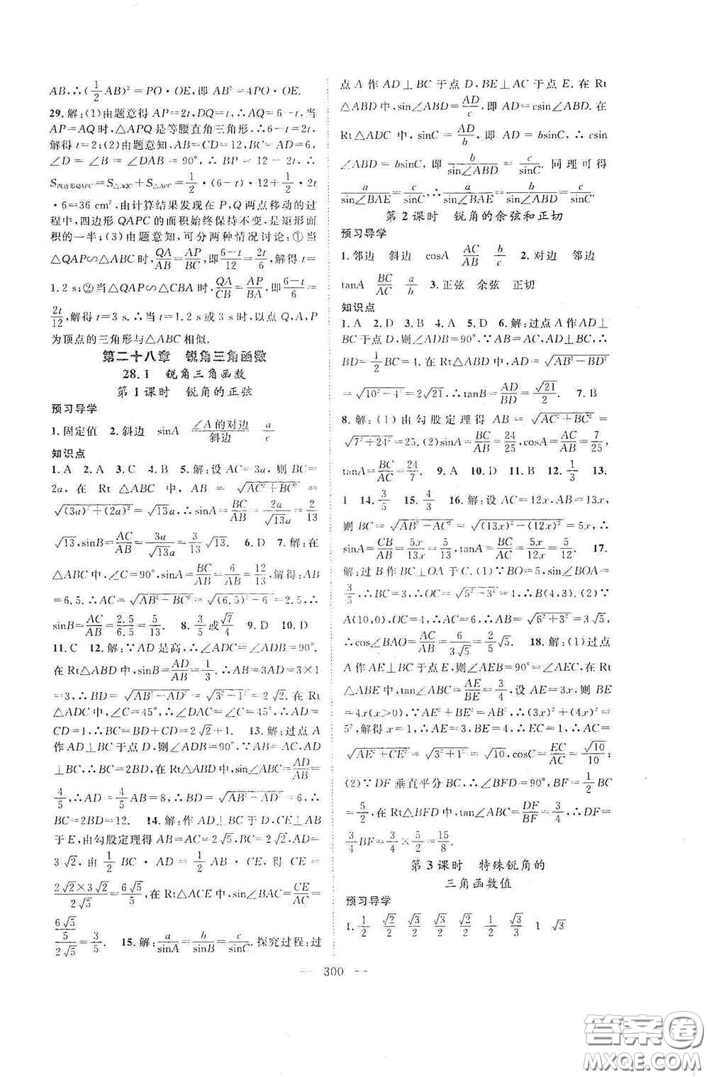 長(zhǎng)江少年兒童出版社2020名師學(xué)案分層進(jìn)階學(xué)習(xí)法數(shù)學(xué)九年級(jí)全一冊(cè)答案