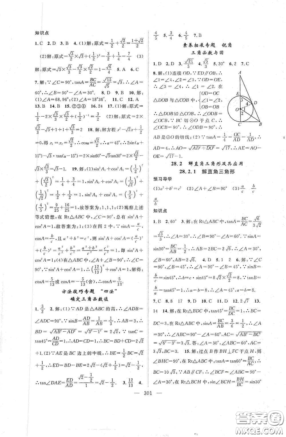 長(zhǎng)江少年兒童出版社2020名師學(xué)案分層進(jìn)階學(xué)習(xí)法數(shù)學(xué)九年級(jí)全一冊(cè)答案