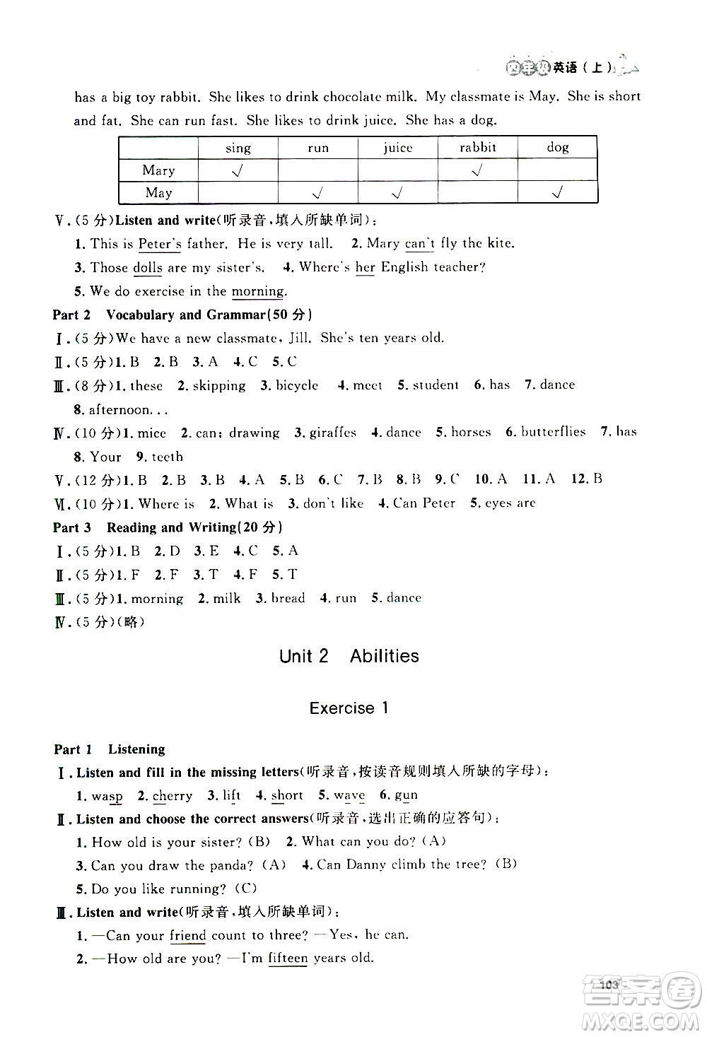 上海大學(xué)出版社2020年鐘書金牌上海作業(yè)英語四年級上冊N版牛津版答案