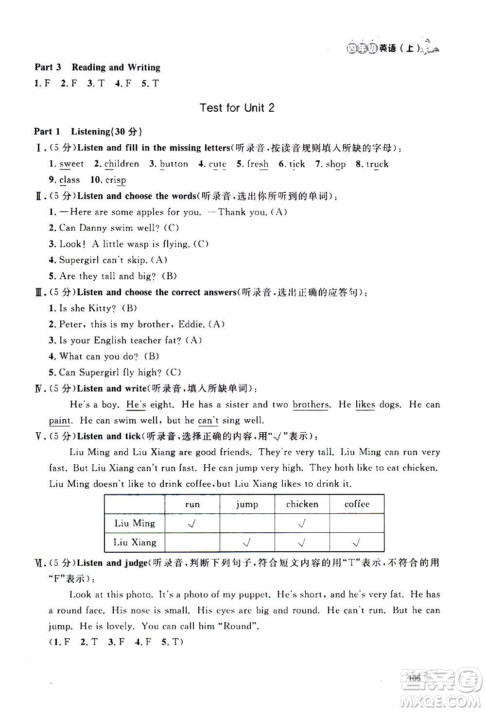 上海大學(xué)出版社2020年鐘書金牌上海作業(yè)英語四年級上冊N版牛津版答案