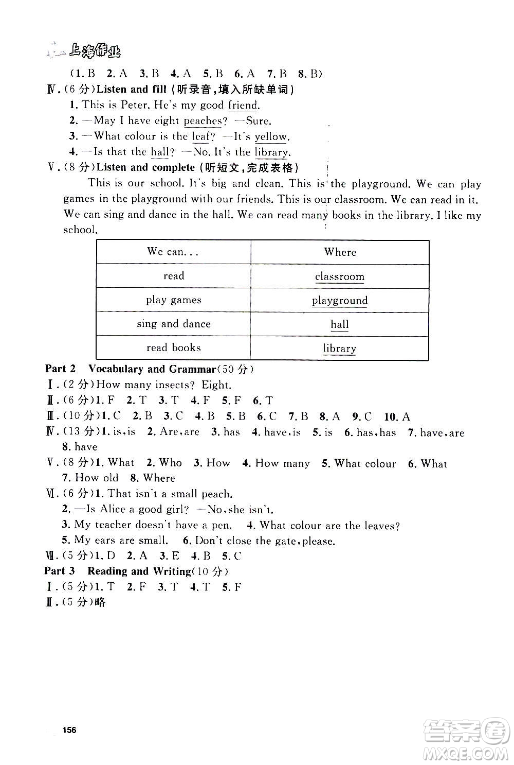 上海大學(xué)出版社2020年鐘書(shū)金牌上海作業(yè)英語(yǔ)三年級(jí)上冊(cè)N版牛津版答案